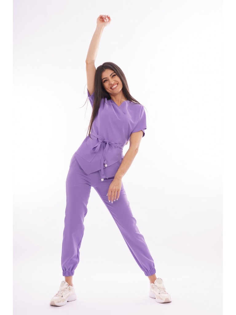 Costum medical dama, bluza-pantaloni, lila