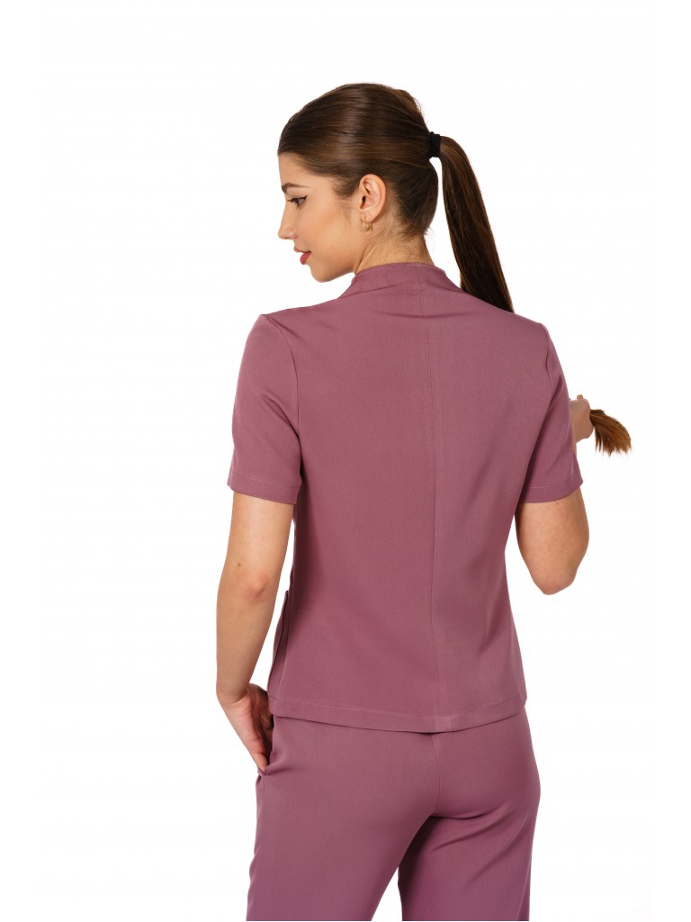 Uniforma medicala dama, bluza cu fermoar-pantaloni, roz inchis