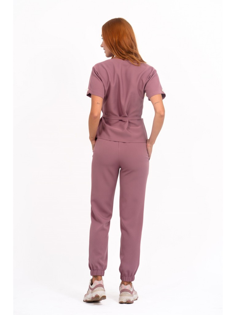 Uniforma medicala dama, bluza dreapta - pantaloni, roz inchis