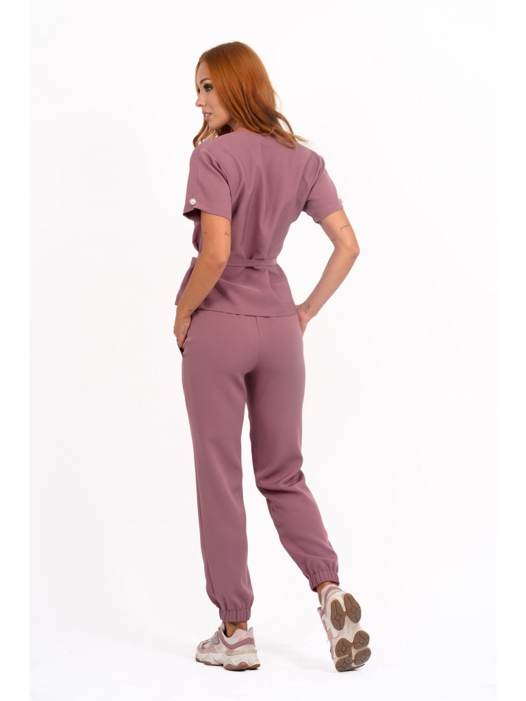 Uniforma medicala dama, bluza dreapta - pantaloni, roz inchis