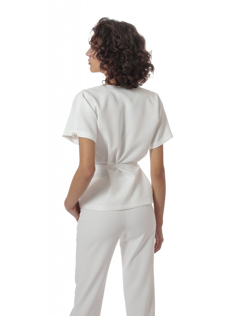 Uniforma medicala dama, Laura Olteanu, bluza-pantalon, alb