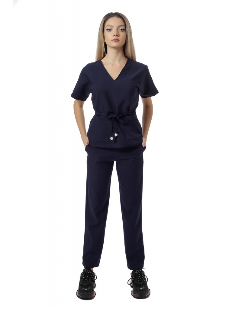 Uniforma medicala dama, Laura Olteanu, bluza-pantalon, bleumarin