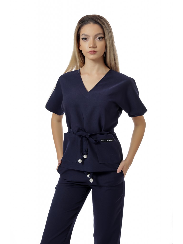 Uniforma medicala dama, Laura Olteanu, bluza-pantalon, bleumarin