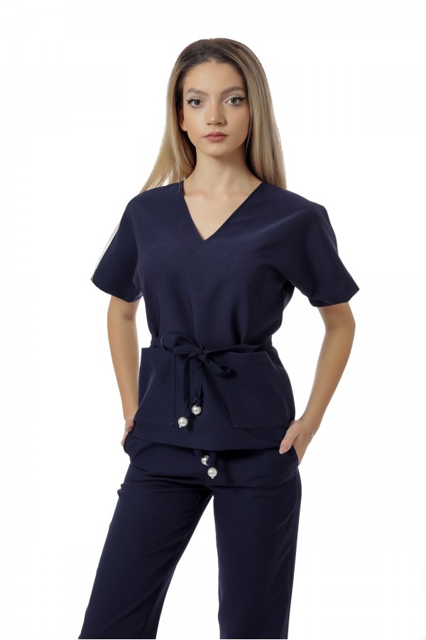 Uniforma medicala dama, Laura Olteanu, bluza-pantalon, bleumarin