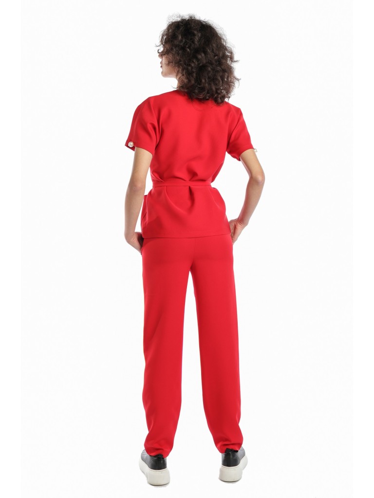 Uniforma medicala dama, Laura Olteanu, bluza-pantalon, rosu