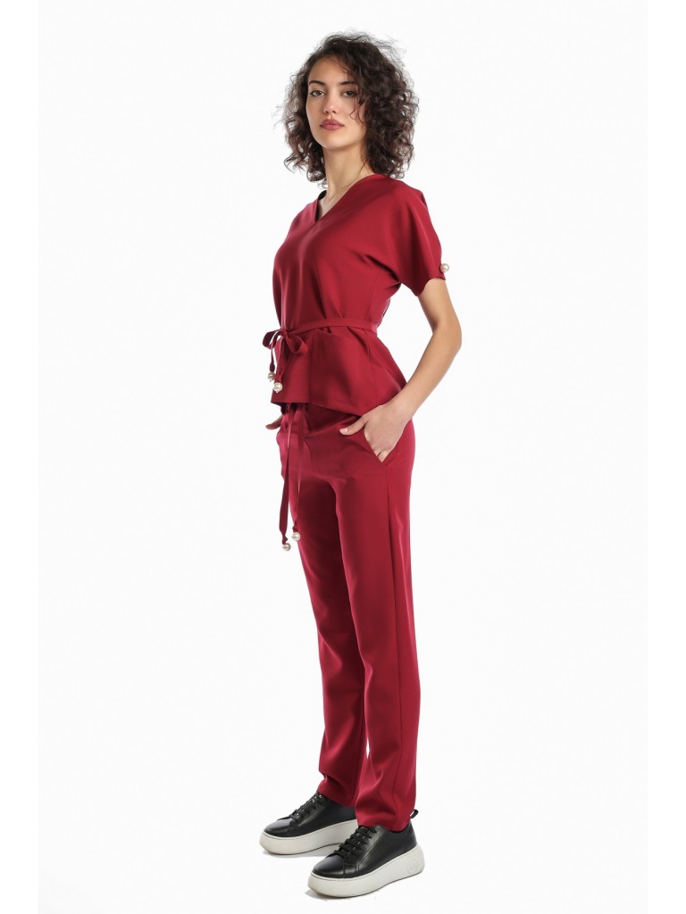 Uniforma medicala dama, Laura Olteanu, bluza-pantalon, visiniu