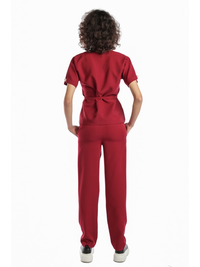 Uniforma medicala dama, Laura Olteanu, bluza-pantalon, visiniu