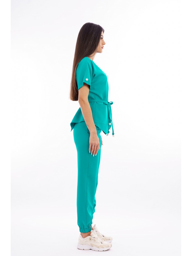 Costum medical dama, bluza-pantaloni, turcoaz deschis