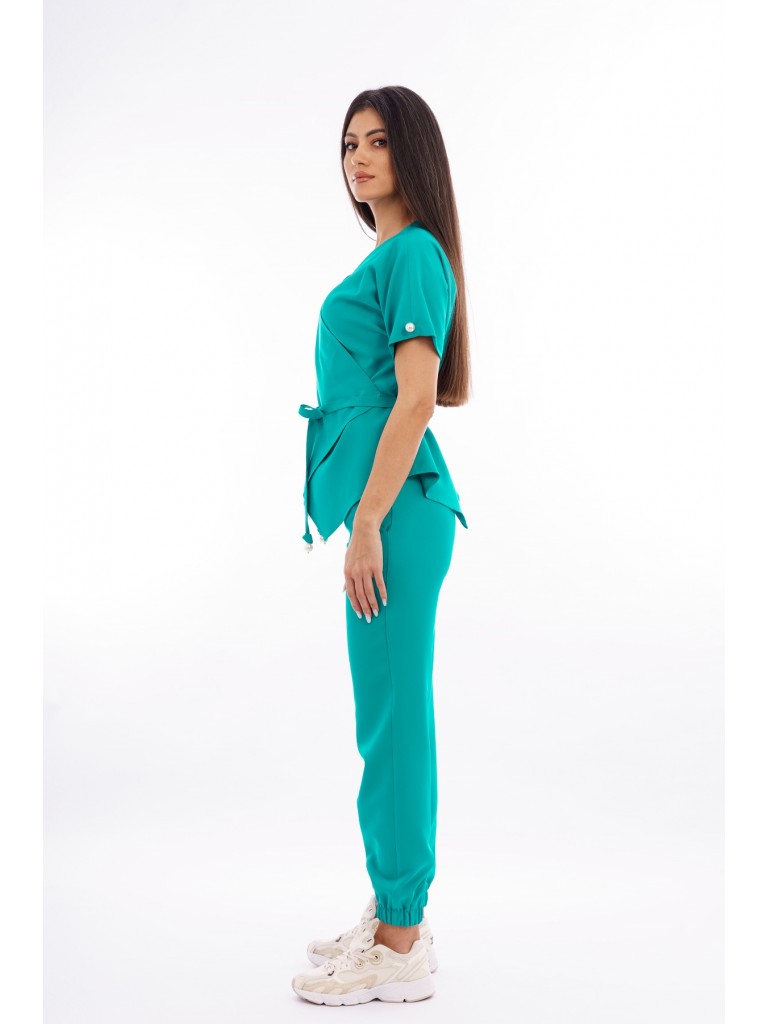 Costum medical dama, bluza-pantaloni, turcoaz deschis