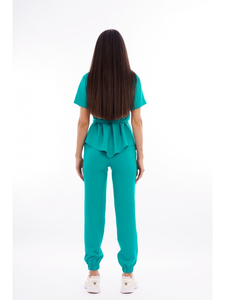 Costum medical dama, bluza-pantaloni, turcoaz deschis