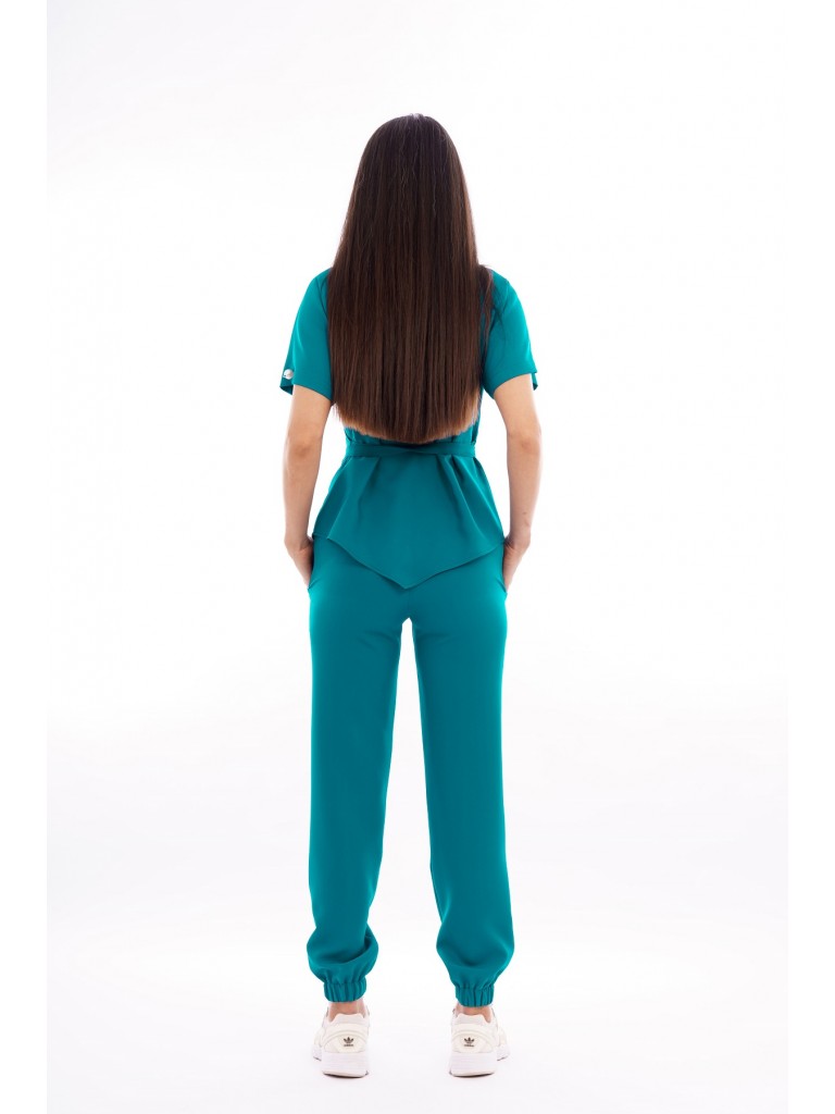 Costum medical dama, bluza-pantaloni, turcoaz inchis