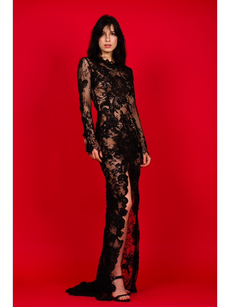 Rochie lunga dantela neagra