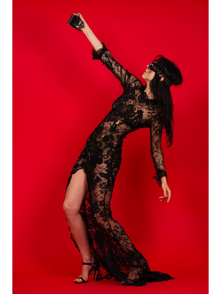 Rochie lunga dantela neagra