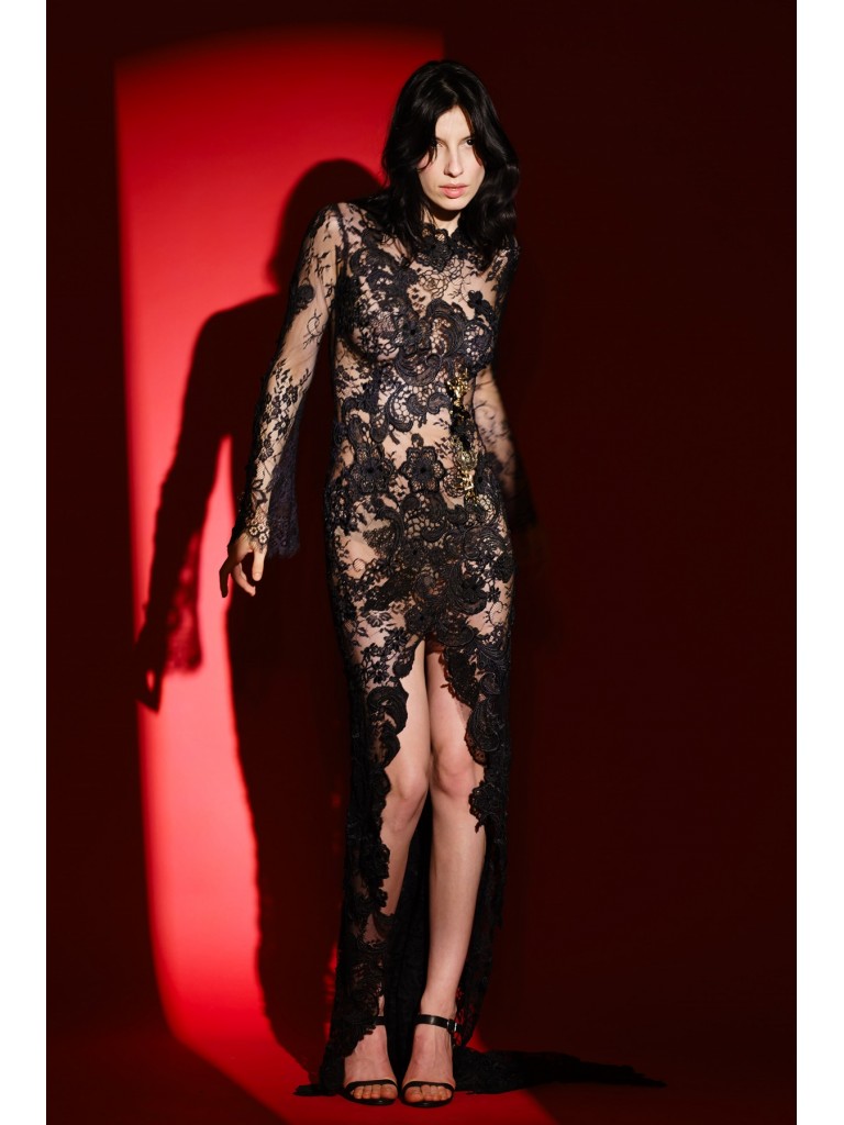 Rochie lunga dantela neagra