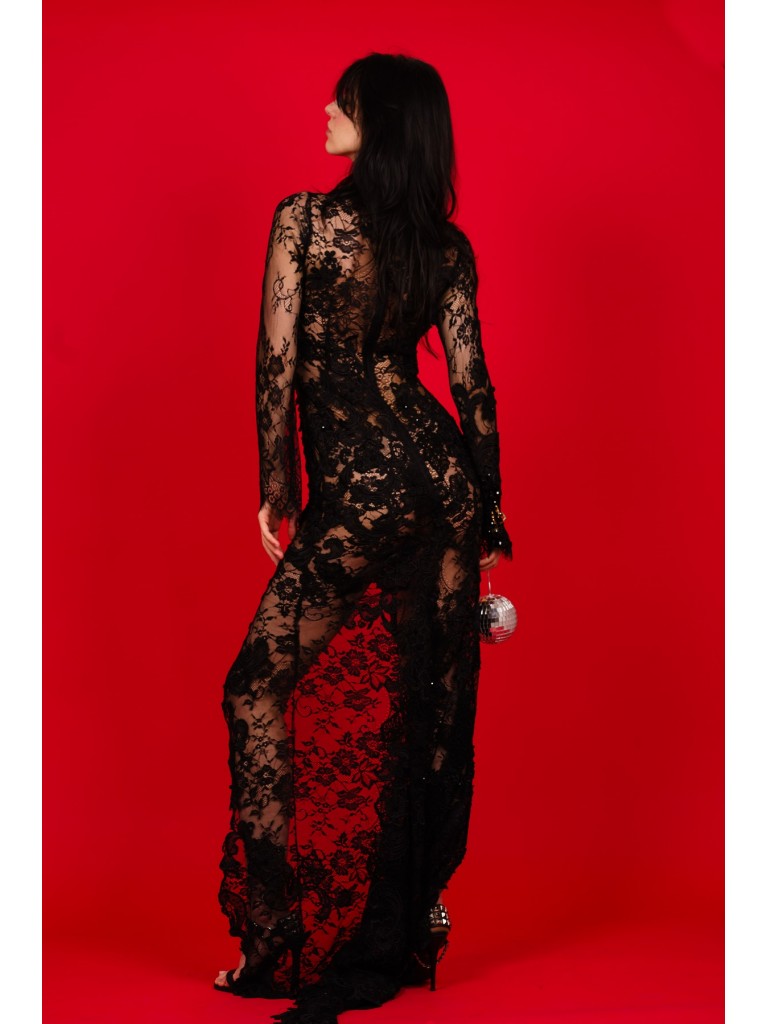 Rochie lunga dantela neagra